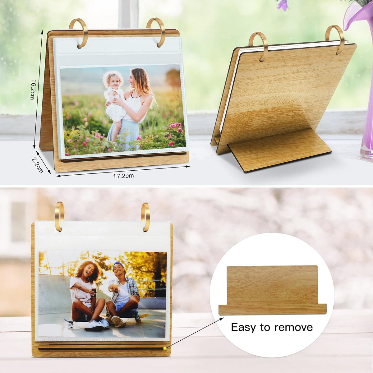 ZEEYUAN 60 Pockets of 4x6 Photo Frame Flip Photo Album on Stand 4x6 Picture Frames Collection for Desktop