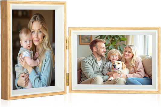 4x6 Double Hinged Picture Frame,College Photo Standing Display, PS02-WGD6