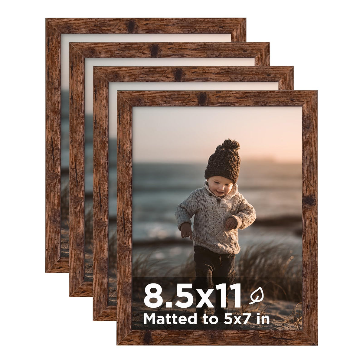 KINLINK 5x7 Picture Frames, Mix Color Photo Frames with Plexiglass for Picture 4x6 with Mat or 5x7 without Mat, Composite Wood Picture Frames for Table Top and Wall Mounting, Set of 4