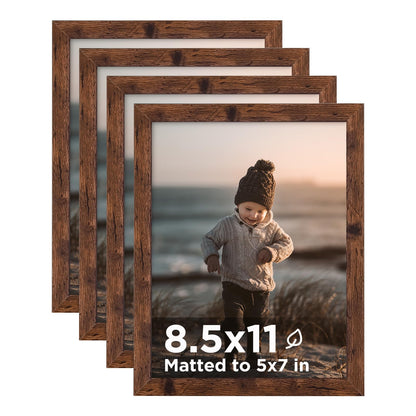 KINLINK 5x7 Picture Frames, Mix Color Photo Frames with Plexiglass for Picture 4x6 with Mat or 5x7 without Mat, Composite Wood Picture Frames for Table Top and Wall Mounting, Set of 4