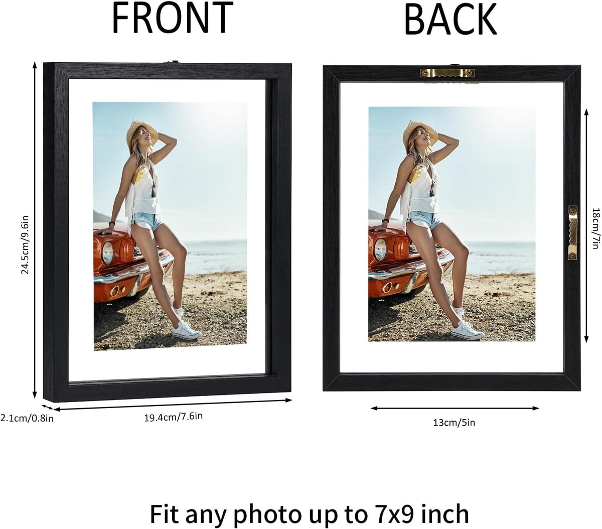 Trwcrt 5x7 Floating Picture Frames Set of 4, Double Glass Photo Frame Display up to 7 x 9 Photos for Desktop or Wall Hanging, Black