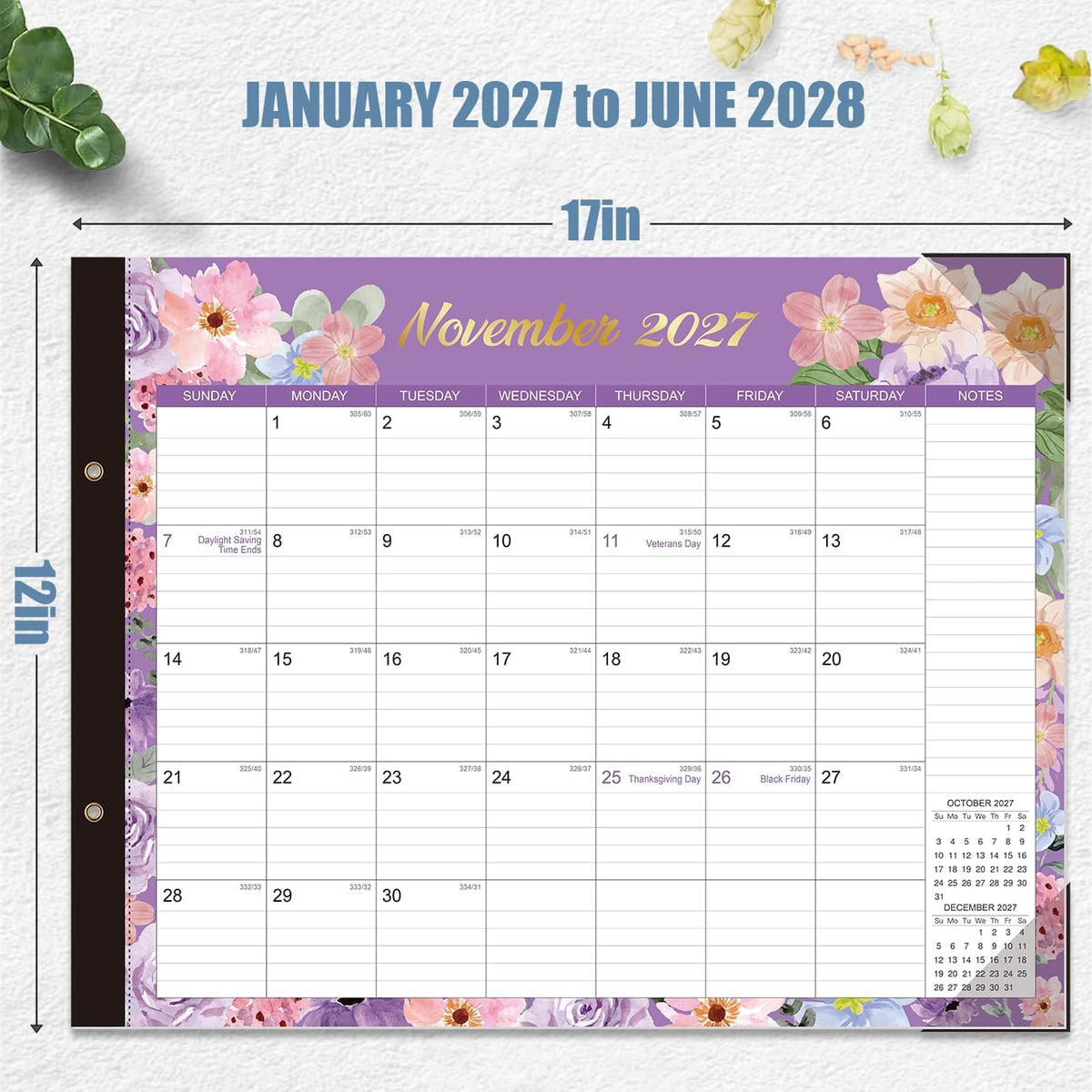 2027-2028 Desk Calendar - 22" x 17", 18 Month Desk Calendar January 2027 - June 2028, Large Monthly Desktop Calendar with Plastic Cover, Thick Paper, Corner Protectors (2 Stickers Included)