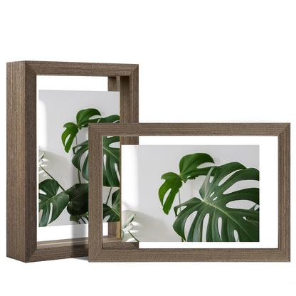 Egofine 5x7 Floating Frames Set of 2, Double Plexiglass Picture Frame, Made of Solid Wood Display Any Size Photo up to 5x7, Wall Mount or Tabletop Standing, Natural Wood