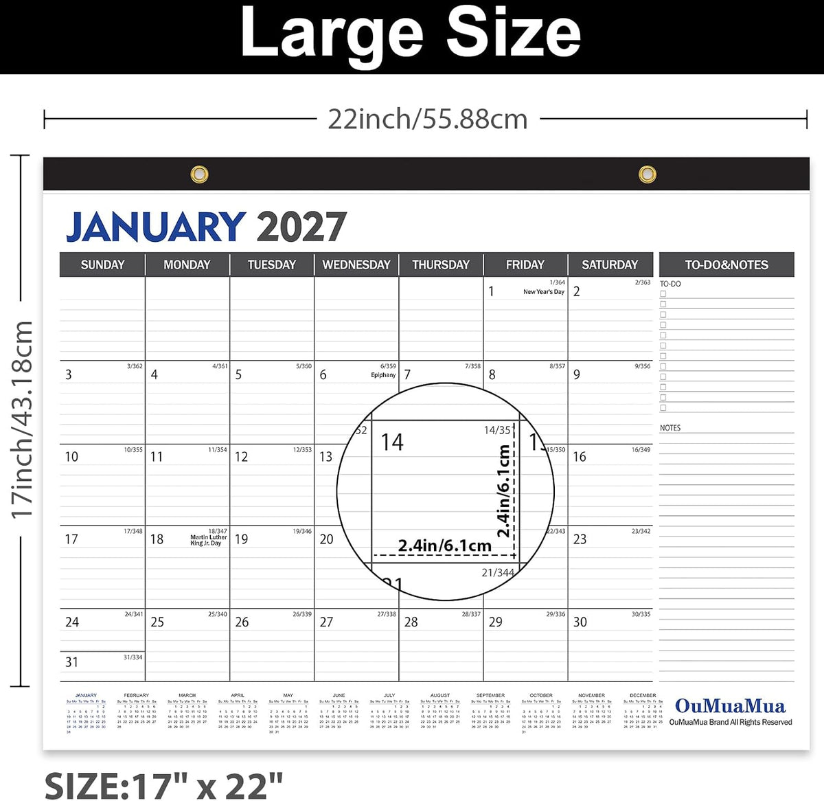 OuMuaMua Large Desk Calendar 2026-2027, 19 Months, 22" x 17"