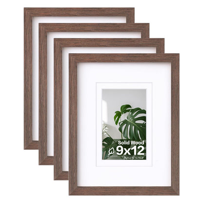 Egofine 8x10 Picture Frames Set of 4, Made of Solid Wood Covered by Plexiglass 4x6 and 5x7 with Mat or 8x10 without Mat, for Table Top Display and Wall Mounting Photo Frame Black