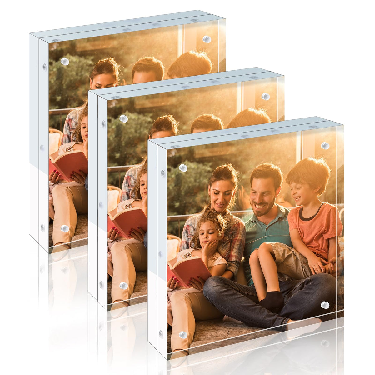 Egofine 4x6 Acrylic Frames 6 Pack, 20mm Thicker Frameless Clear Picture Frames, Double Sided Magnetic Picture Frames, Free Standing Desktop Display