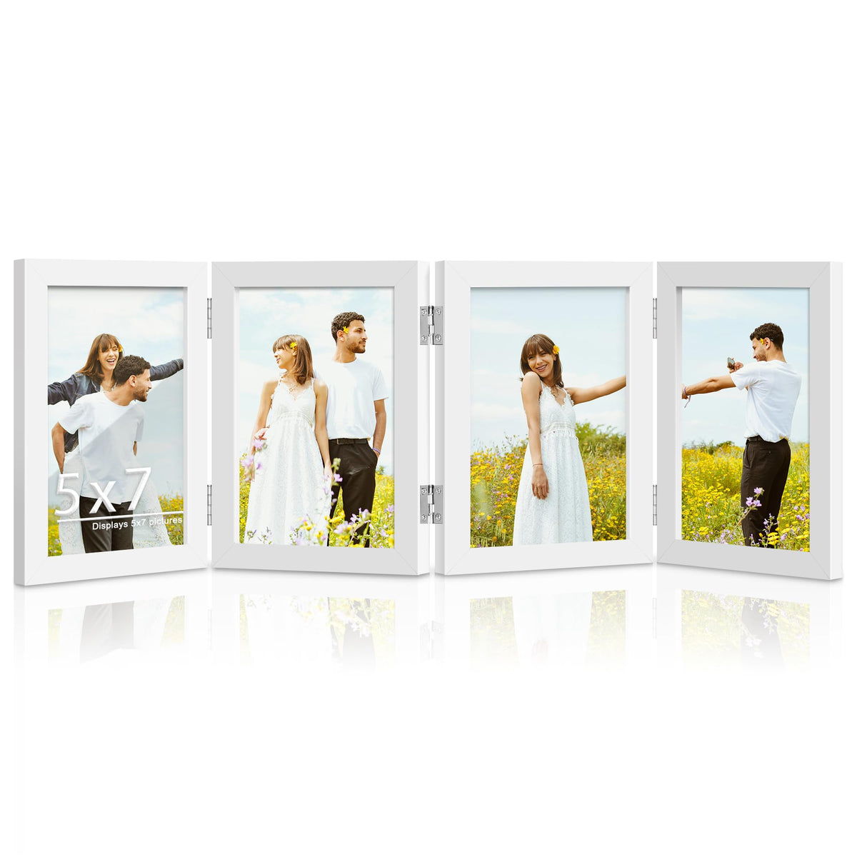 DUENPY 4 Folding 5x7 Accordion Wood Frame Plexiglass Black