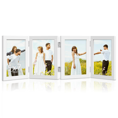 DUENPY 4 Folding 5x7 Accordion Wood Frame Plexiglass Black
