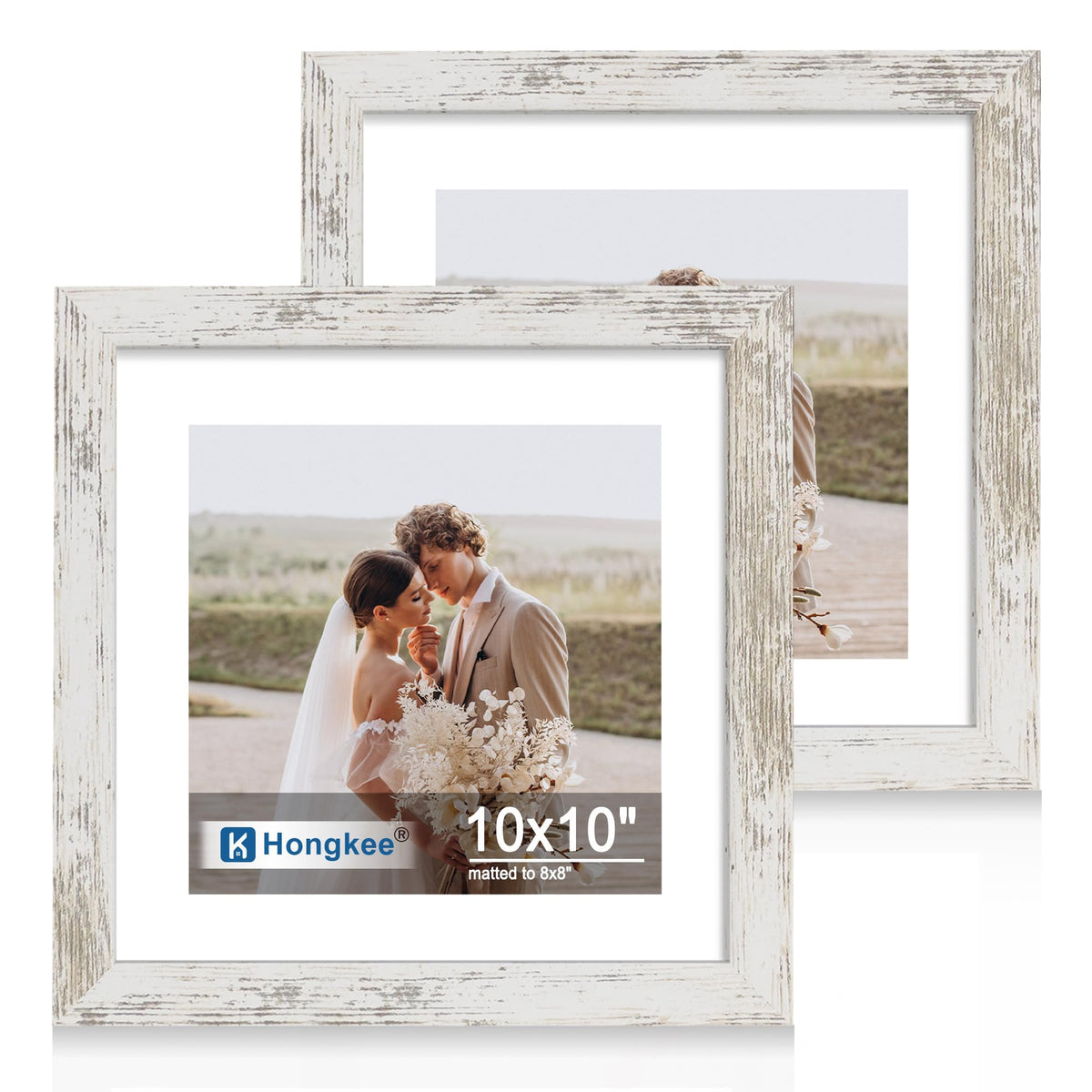 Hongkee 8x11 Picture Frame Set of 2, Real Glass, Rustic Brown Wood Frame