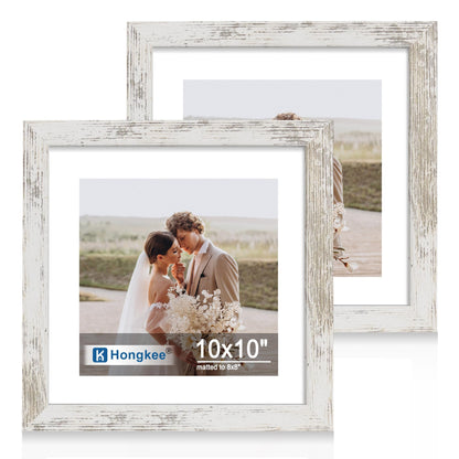 Hongkee 8x11 Picture Frame Set of 2, Real Glass, Rustic Brown Wood Frame