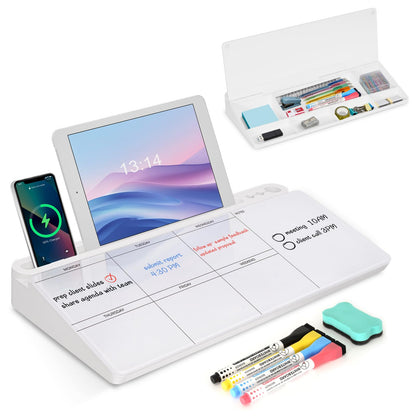 Desktop Glass Whiteboard with Storage, Desk Dry Erase White Board Black