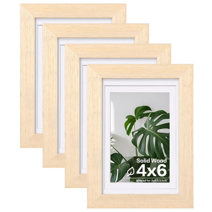 Egofine 8x10 Picture Frames Set of 4, Made of Solid Wood Covered by Plexiglass 4x6 and 5x7 with Mat or 8x10 without Mat, for Table Top Display and Wall Mounting Photo Frame Black