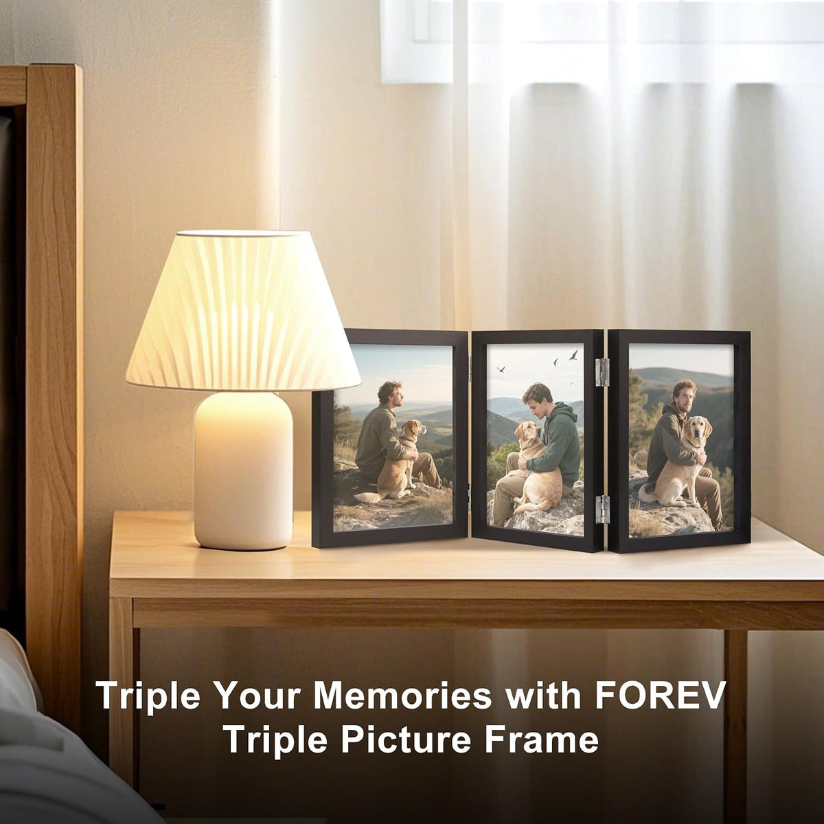 TOFOREVO 3 5x7 Picture Frame Black Triple Wooden Hinged Photo Frame