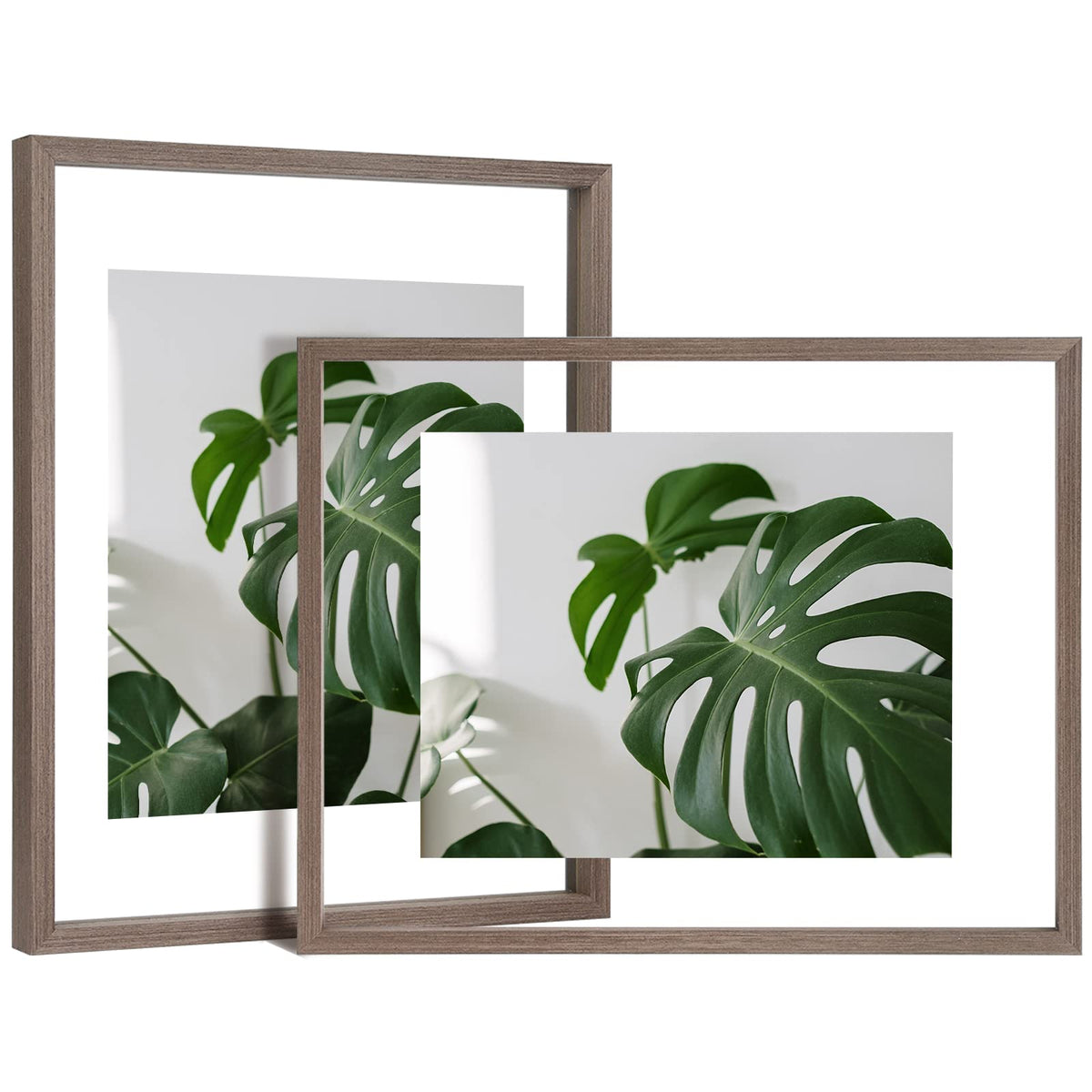 Egofine 5x7 Floating Frames Set of 2, Double Plexiglass Picture Frame, Made of Solid Wood Display Any Size Photo up to 5x7, Wall Mount or Tabletop Standing, Natural Wood