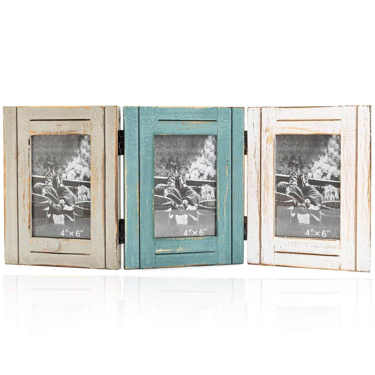 RiteSune Rustic Picture Frame 3 Folding 5X7 Triple Hinged
