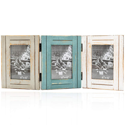 RiteSune Rustic Picture Frame 3 Folding 5X7 Triple Hinged