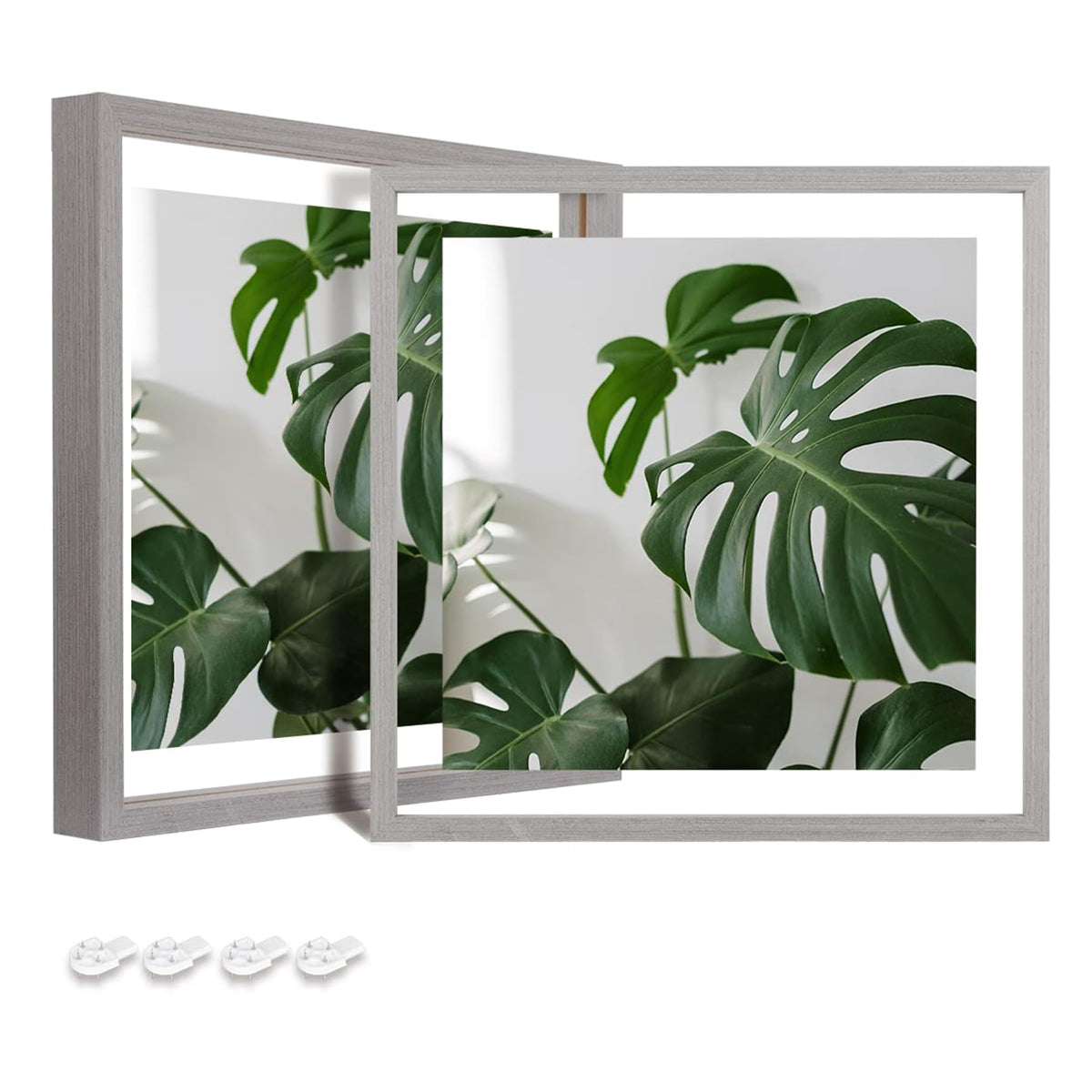 Egofine 5x7 Floating Frames Set of 2, Double Plexiglass Picture Frame, Made of Solid Wood Display Any Size Photo up to 5x7, Wall Mount or Tabletop Standing, Natural Wood