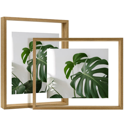 Egofine 5x7 Floating Frames Set of 2, Double Plexiglass Picture Frame, Made of Solid Wood Display Any Size Photo up to 5x7, Wall Mount or Tabletop Standing, Natural Wood