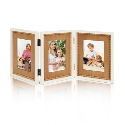 RiteSune Rustic Picture Frame 3 Folding 5X7 Triple Hinged