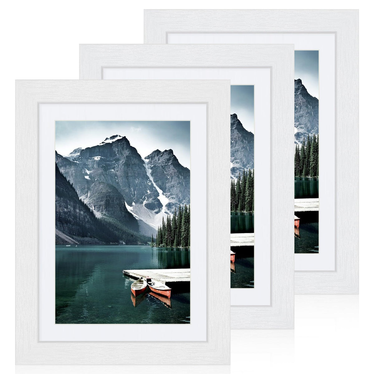 Hongkee 12x12 White Picture Frames Set of 3, Real Glass, Wood Frame,Mat 8x8