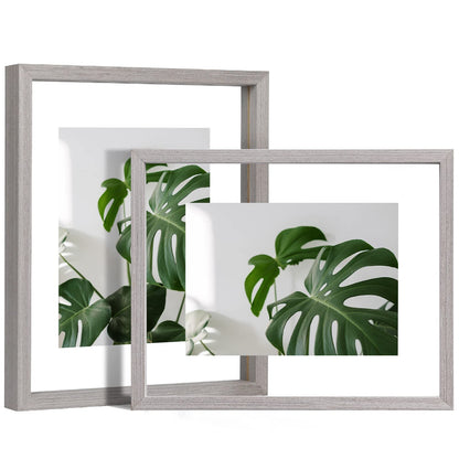 Egofine 5x7 Floating Frames Set of 2, Double Plexiglass Picture Frame, Made of Solid Wood Display Any Size Photo up to 5x7, Wall Mount or Tabletop Standing, Natural Wood