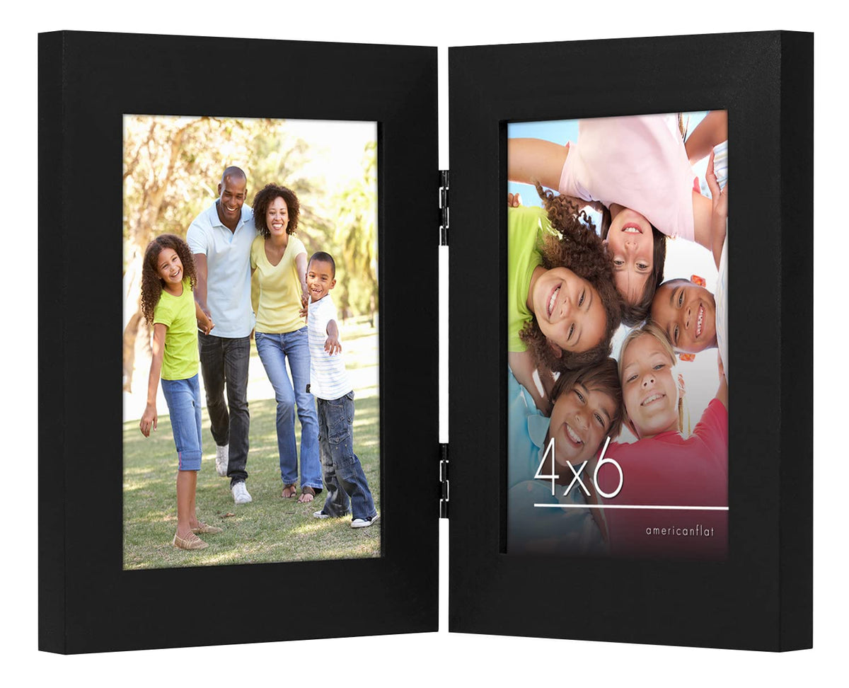 Americanflat Hinged 8x10 Picture Frame with Shatter-Resistant Glass - Double Picture Frames with Engineered Wood - Signature Collection - Photo Frame for Tabletop Display - Black