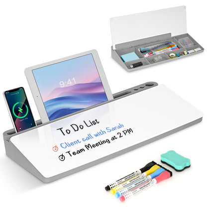 Desktop Glass Whiteboard with Storage, Desk Dry Erase White Board Black