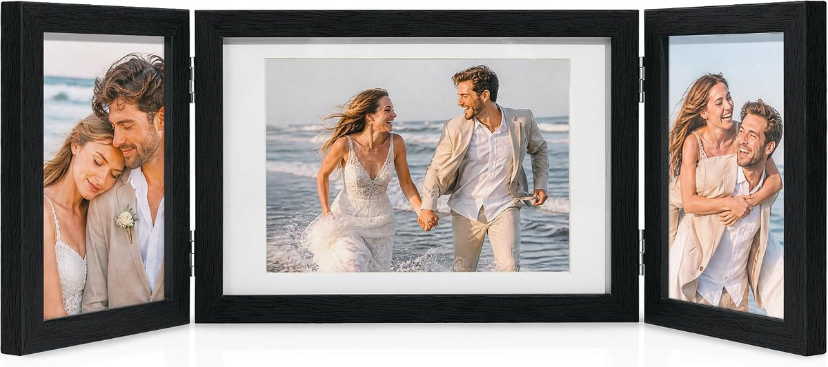 Afuly 3 Picture Frame 4x6 Black 5x7 Collage Triple Photo Frames for Desk