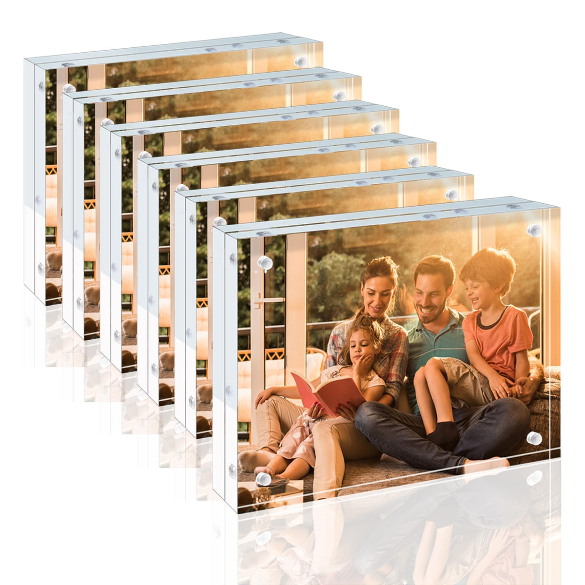 Egofine 4x6 Acrylic Frames 6 Pack, 20mm Thicker Frameless Clear Picture Frames, Double Sided Magnetic Picture Frames, Free Standing Desktop Display