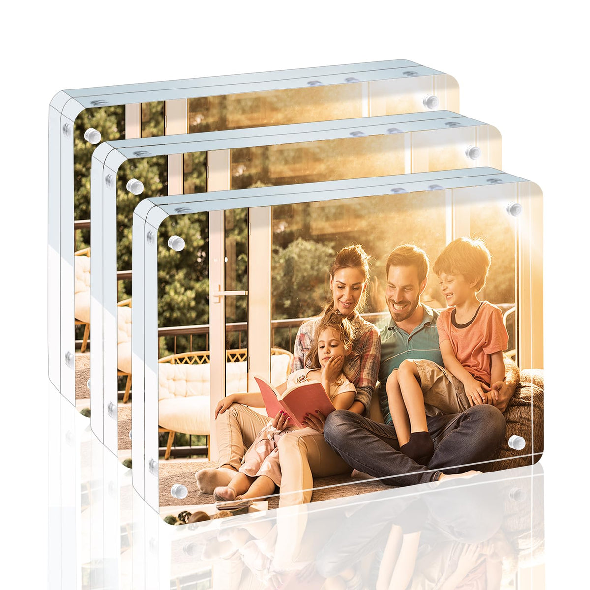 Egofine 4x6 Acrylic Frames 6 Pack, 20mm Thicker Frameless Clear Picture Frames, Double Sided Magnetic Picture Frames, Free Standing Desktop Display