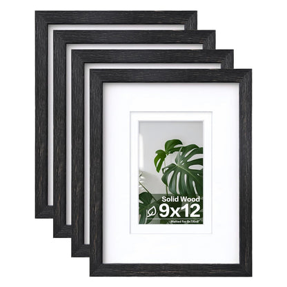 Egofine 8x10 Picture Frames Set of 4, Made of Solid Wood Covered by Plexiglass 4x6 and 5x7 with Mat or 8x10 without Mat, for Table Top Display and Wall Mounting Photo Frame Black