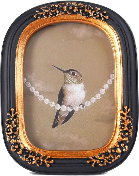 SIKOO Small Vintage Picture Frame 2.5x3.5 Antique Wallet Size Picture Frames Set Wall Mount and Tabletop Vintage Wall Decor Black and Brassy