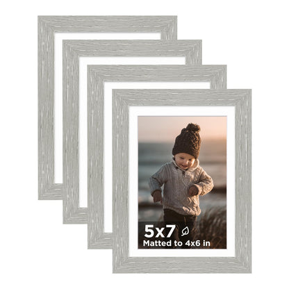 KINLINK 5x7 Picture Frames, Mix Color Photo Frames with Plexiglass for Picture 4x6 with Mat or 5x7 without Mat, Composite Wood Picture Frames for Table Top and Wall Mounting, Set of 4