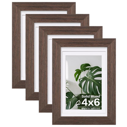 Egofine 8x10 Picture Frames Set of 4, Made of Solid Wood Covered by Plexiglass 4x6 and 5x7 with Mat or 8x10 without Mat, for Table Top Display and Wall Mounting Photo Frame Black