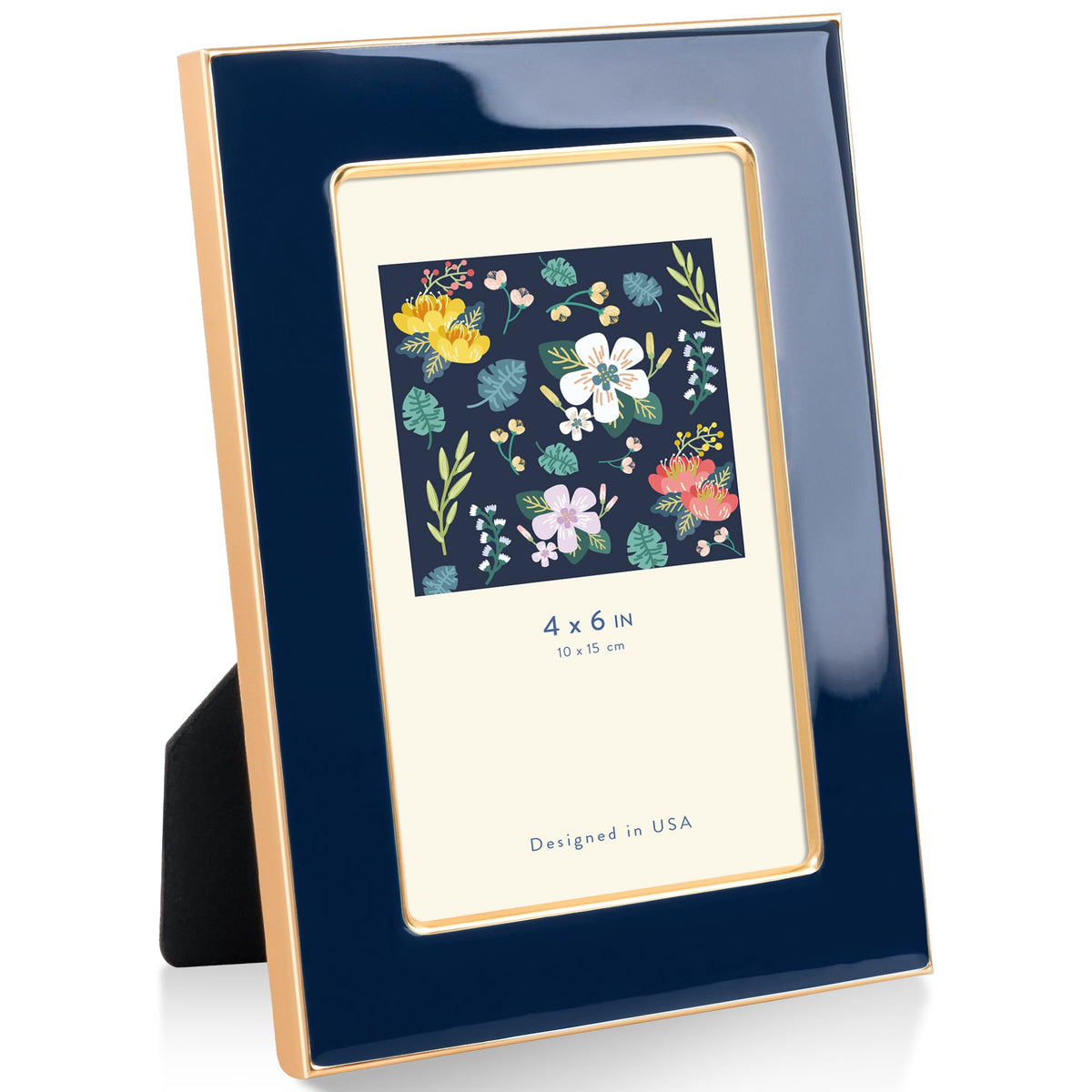 4x6 Enamel Picture Frame with Gold Metal Edge & HD Tempered Glass, Yellow