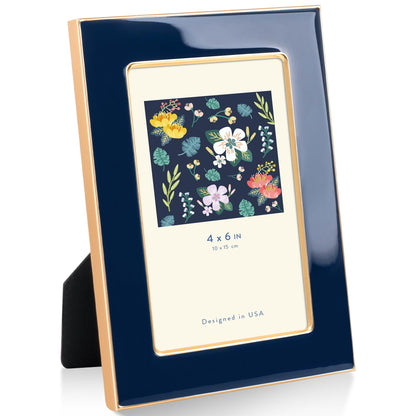 4x6 Enamel Picture Frame with Gold Metal Edge & HD Tempered Glass, Yellow