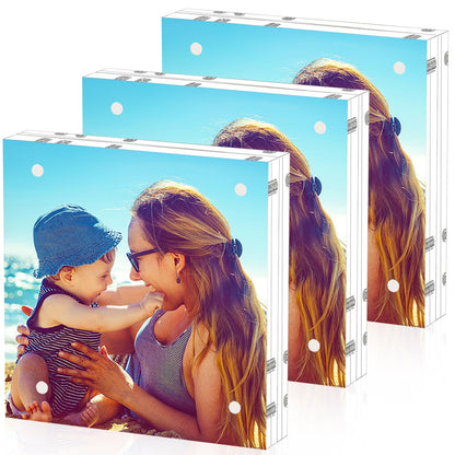 HELPLEX Acrylic Frames, 2 Pack 5x7, 24mm Thicker Frameless Clear Picture Frame, Double Sided Magnetic, Free Standing Desktop Display