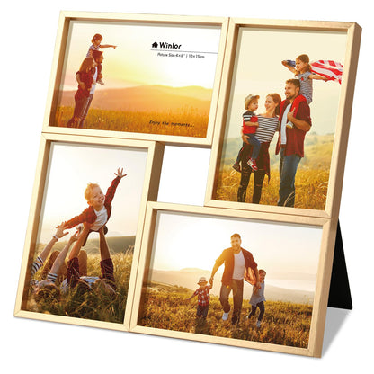 3.5x5 Collage Picture Frame 4 Openings, FSC Certified MDF Wood Family Photo Frame with HD Glass for Desktop & Wall Mount, Multi Picture Frames Set for Baby Nursery Room Decor, Natural