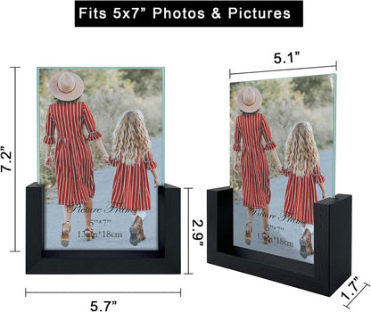 MEBRUDY 5x7 Picture Frame 2 Pack, Black Photo Frames with Tempered Glass Cover and Wooden Base for Tabletop or Desktop Display