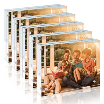 Egofine 4x6 Acrylic Frames 6 Pack, 20mm Thicker Frameless Clear Picture Frames, Double Sided Magnetic Picture Frames, Free Standing Desktop Display