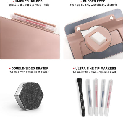 Rose Gold Mini Desktop Pure Glass Whiteboard, Small Glass Dry-Erase Stand