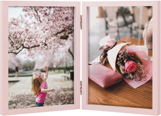 5x7 Double Picture Frame Tabletop Display for Photos Pink