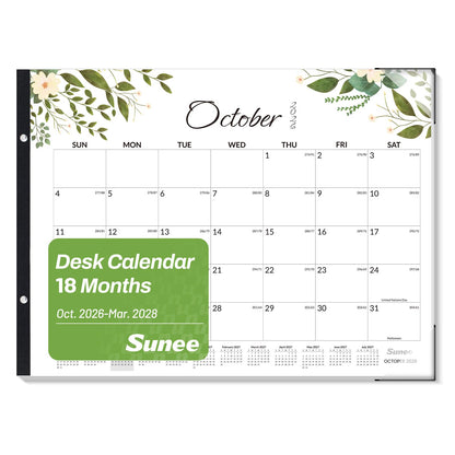 SUNEE Desk Calendar 2026 Large 22x17 from July 2026 to December 2027, Extra Large Desktop Monthly Calendar Pad 18 Months For Teacher or Office, Desk Top, Greenery