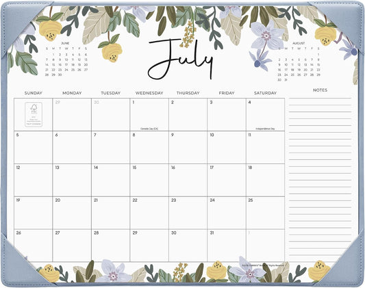 Cabbrix Desk Calendar 2026-2027 with Desktop Mat, Floral Desk Pad Calendar 15 x 12 Inch 18 Months Runs From July 2026 to December 2027, Desk Blotter Calendar for Home School and Office (Blue)