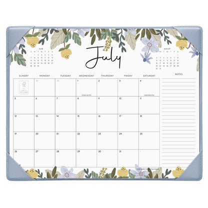 Cabbrix Desk Calendar 2026-2027 with Desktop Mat, Floral Desk Pad Calendar 15 x 12 Inch 18 Months Runs From July 2026 to December 2027, Desk Blotter Calendar for Home School and Office (Blue)