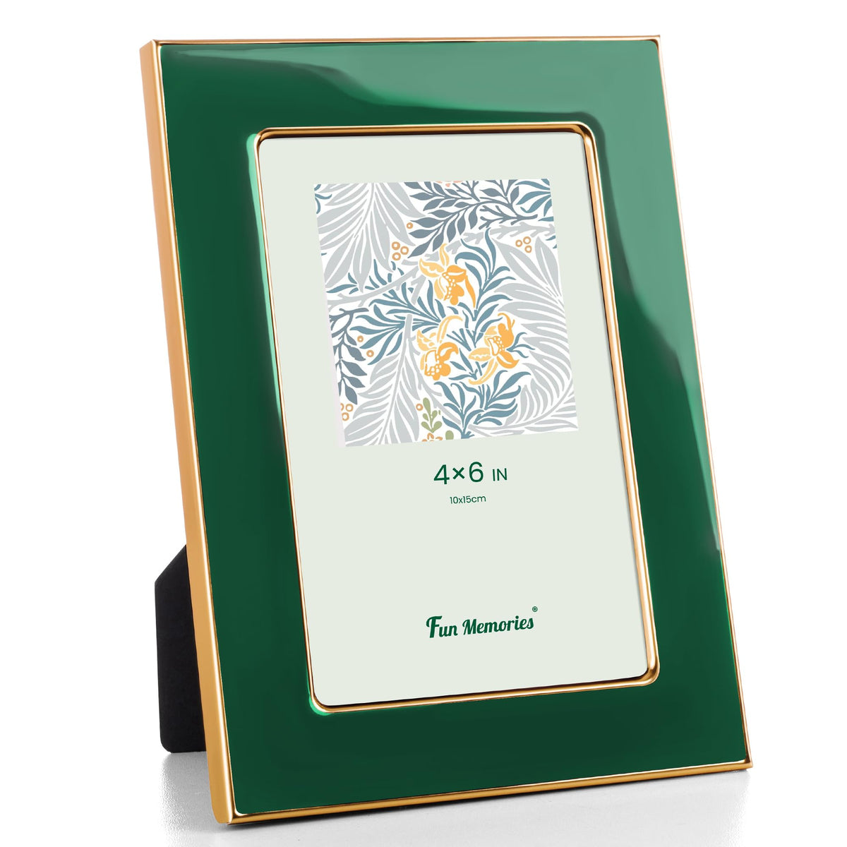 Fun Memories 4x6 Enamel Picture Frame with HD-Tempered Glass, Gold Metal Edge with Easel, Vertical & Horizontal Display, Wall and Tabletop Display Family Photo Gallery (White Enamel,1P)