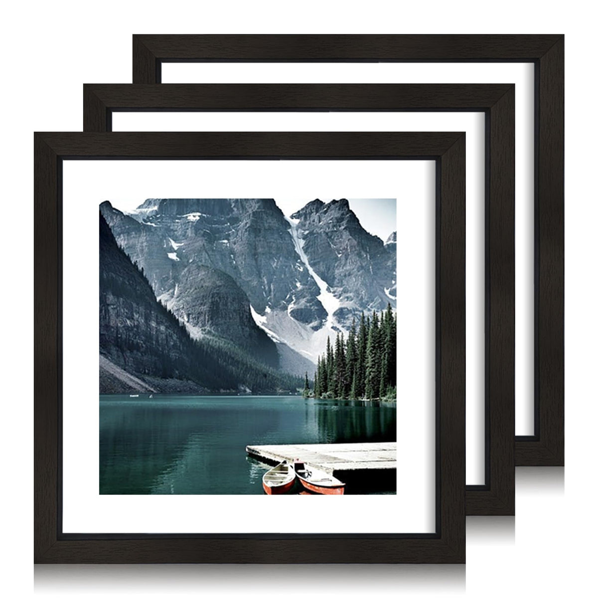 Hongkee 12x12 White Picture Frames Set of 3, Real Glass, Wood Frame,Mat 8x8