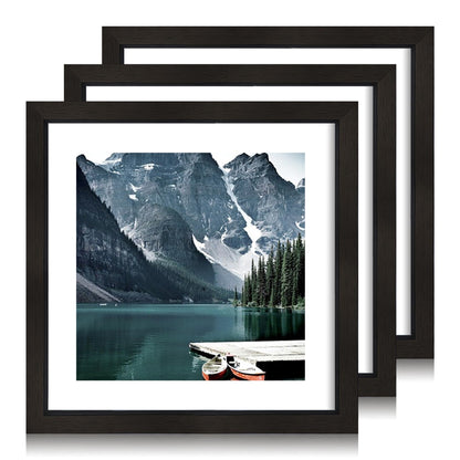 Hongkee 12x12 White Picture Frames Set of 3, Real Glass, Wood Frame,Mat 8x8