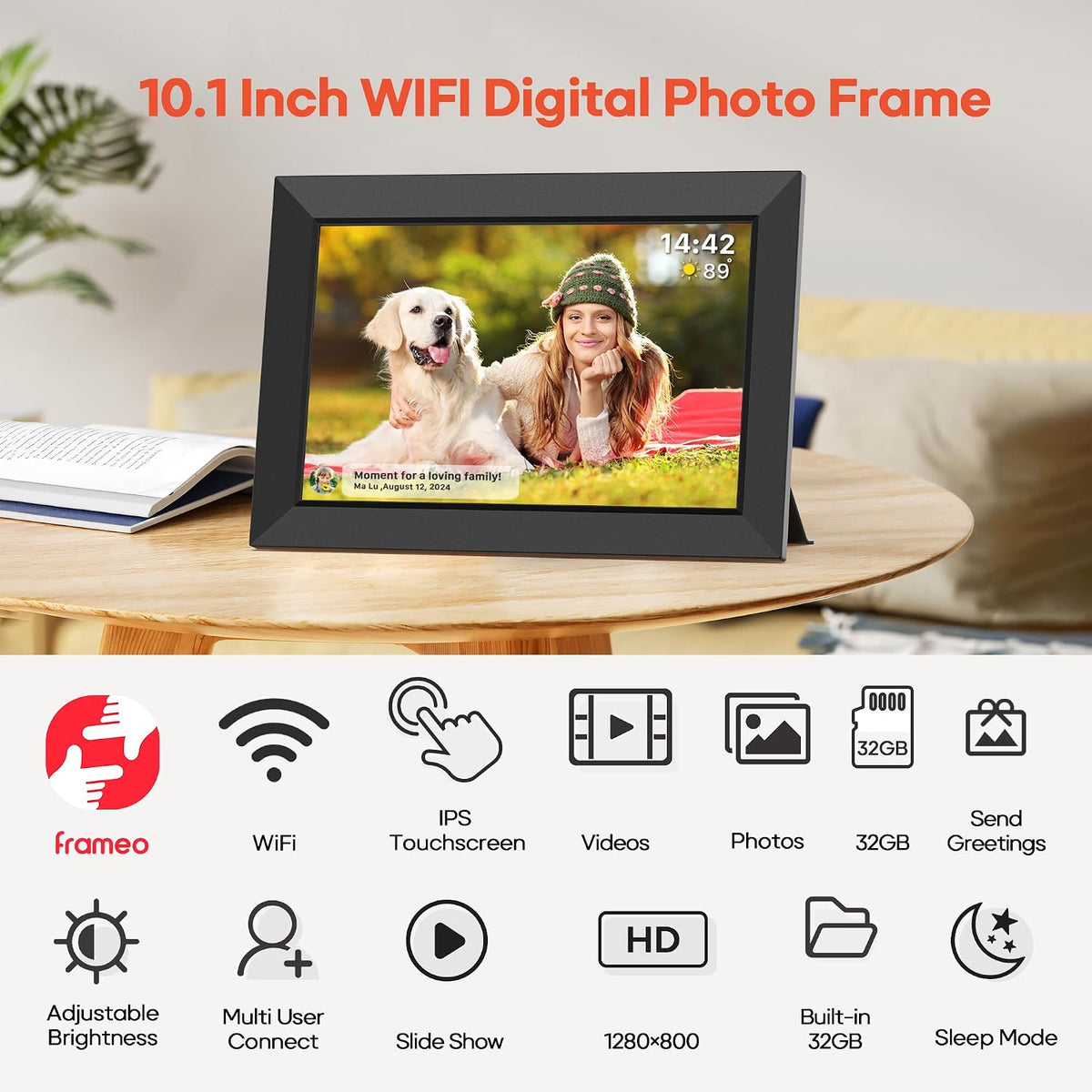 Frameo Digital Picture Frame,10.1" Electronic Photo Frames WiFi, 32GB