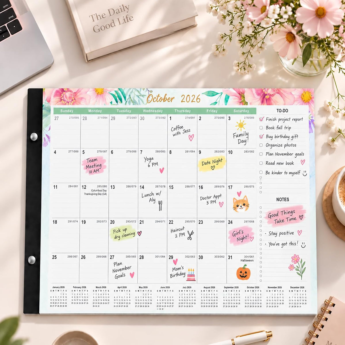 Large Desk Calendar 2026-2027,Jul 2026-Dec 2027,Gannyfer 18-Month Calendar